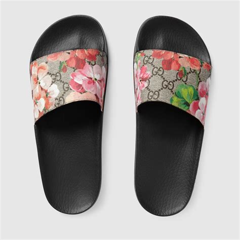 gucci gg blooms supreme slide sandals women|Gucci flip flops with flowers.